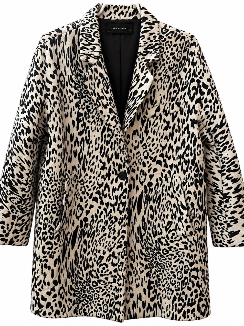 Zara Black and Beige Leopard-Print Jacket